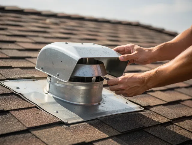 Seekonk Dryer Vent Cleaning certified technician safely cleaning a roof-mounted dryer vent in Seekonk