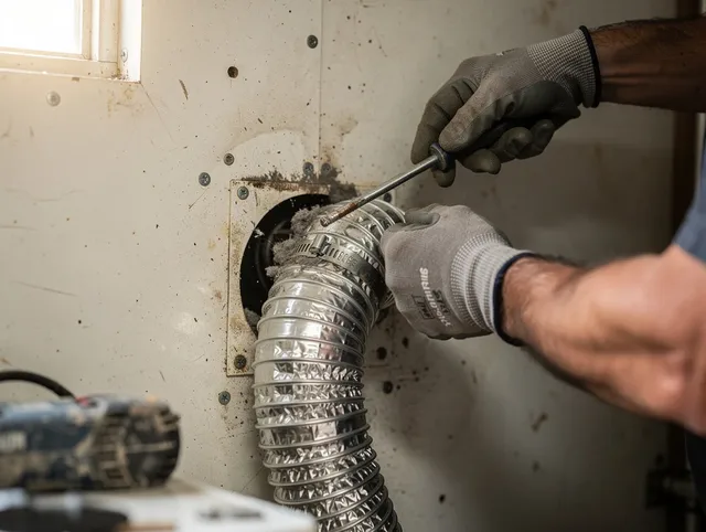 Seekonk Dryer Vent Cleaning technician performing precise dryer vent hose installation in Seekonk