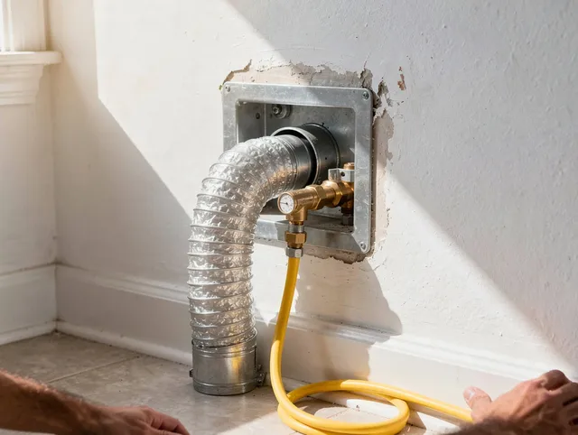 Seekonk Dryer Vent Cleaning certified technician performing specialized gas dryer vent cleaning in Seekonk